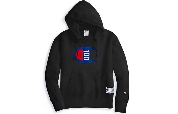 Champion 100th Anniversary Hoodie Black Unisex Regular Fit with Front C Logo S4309-003