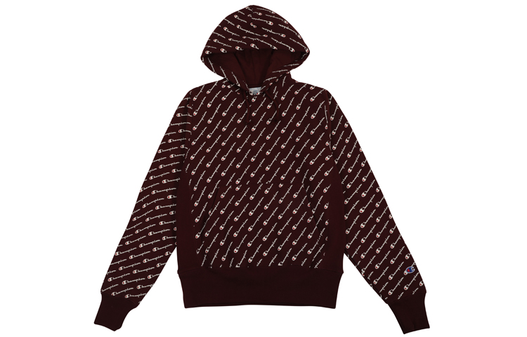 Champion All-Over Print Logo Hoodie Unisex Burgundy (US Version) S2974-CPB