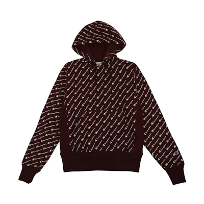 Champion All-Over Print Logo Hoodie Unisex Burgundy (US Version) S2974-CPB