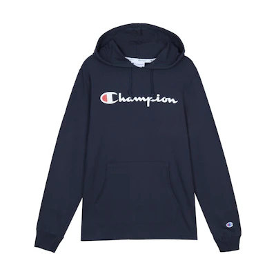 Champion Basic Script Logo Hoodie Navy Unisex Lightweight Loose Fit T4177-549921-031