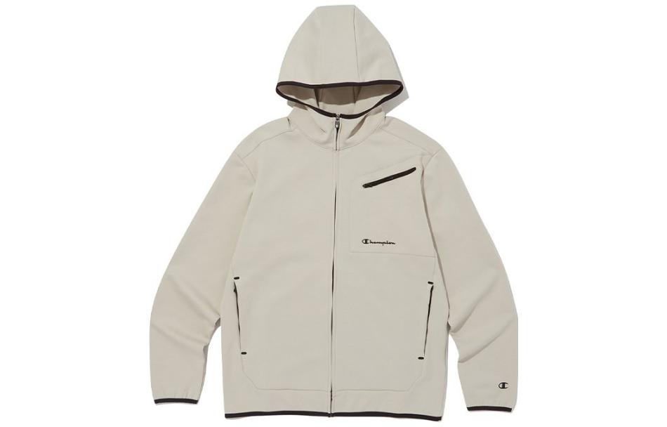 Champion Beige Zip-Up Hoodie with Letter Print Design CKTS3F718I2
