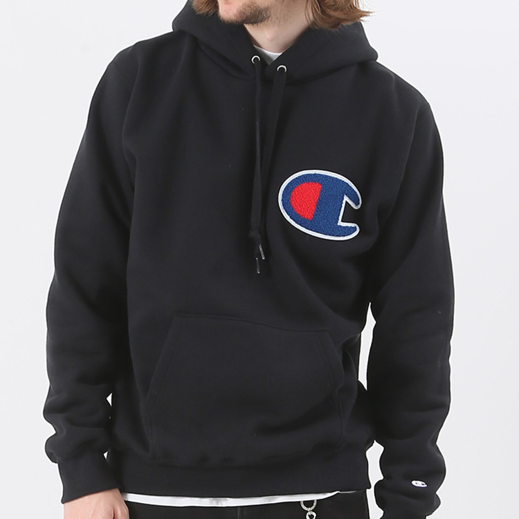 Lookbook Champion Big C Logo Pullover Hoodie Japanese Edition Black C3-E127-090