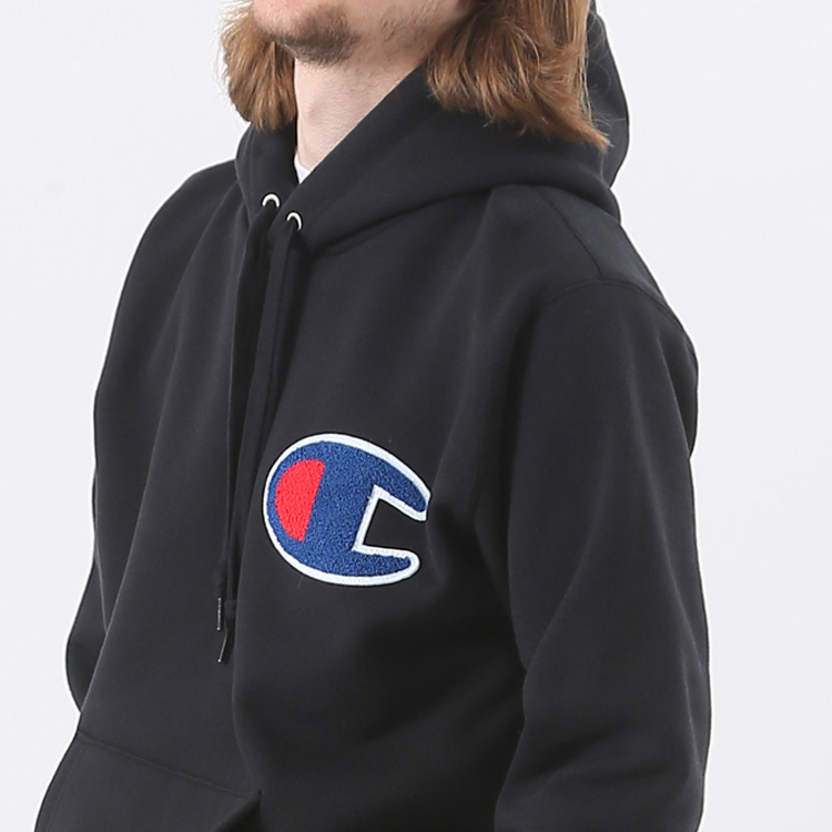Shop Champion Big C Logo Pullover Hoodie Japanese Edition Black C3-E127-090