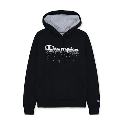 Champion Black Hoodie with Letter Print - Slim Fit Long Sleeve Pullover GF89H-586616-BKC