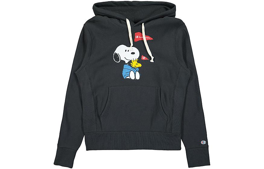 Champion Black Pullover Hoodie with Casual Print Design 217799-T071
