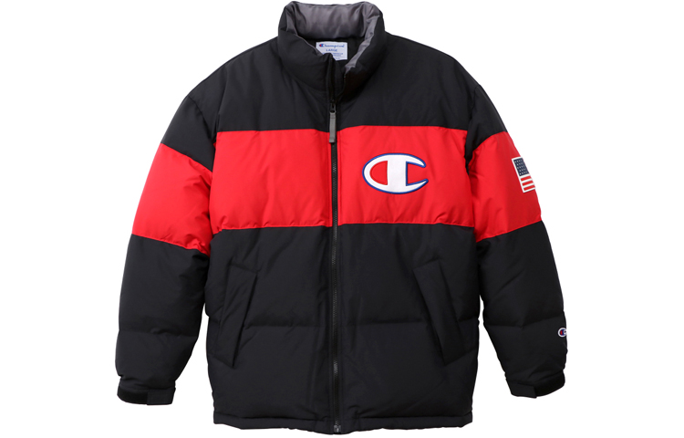 Champion Black Winter Lightweight Puffer Jacket with Logo and Stand Collar C3-Q607-090