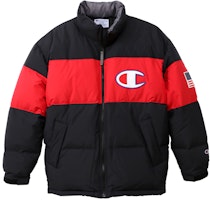 Champion Black Winter Lightweight Puffer Jacket with Logo and Stand Collar C3-Q607-090 Champion Black Winter Lightweight Puffer Jacket with Logo and Stand Collar C3-Q607-090