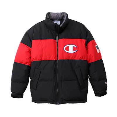 Champion Black Winter Lightweight Puffer Jacket with Logo and Stand Collar C3-Q607-090