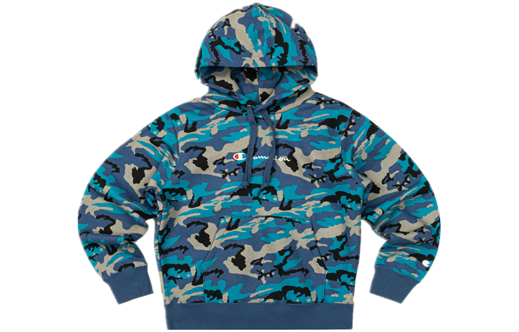 Champion Camo Script Logo Fleece Hoodie Japan Edition Unisex Blue Camo C3-S102-M690
