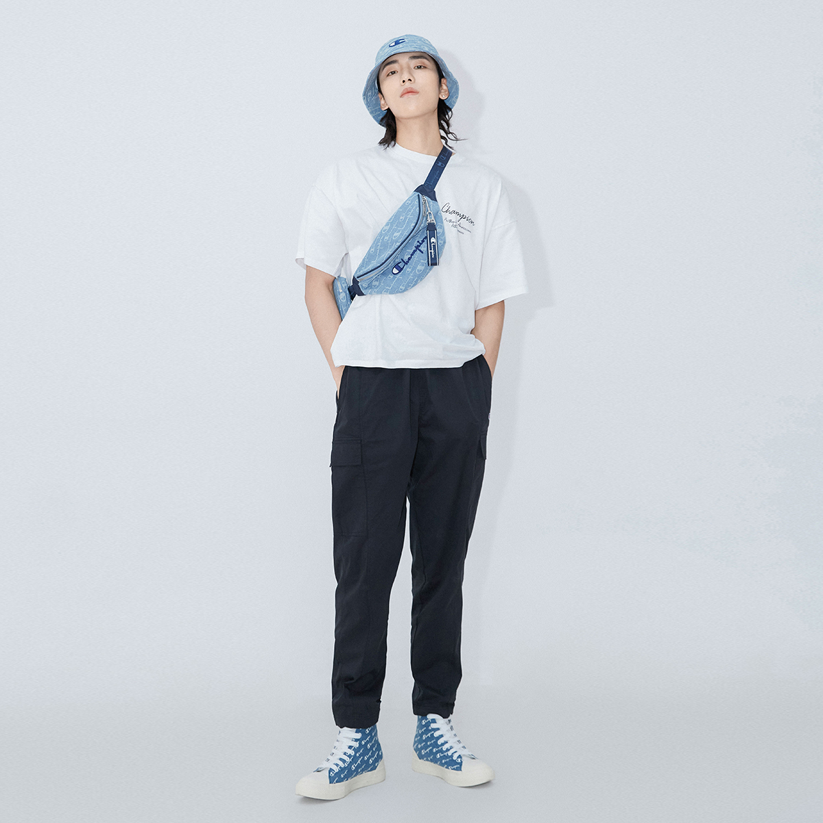 Details for Champion Campus Mono High 'Denim Blue Logo Print' U2BFCVU08M1