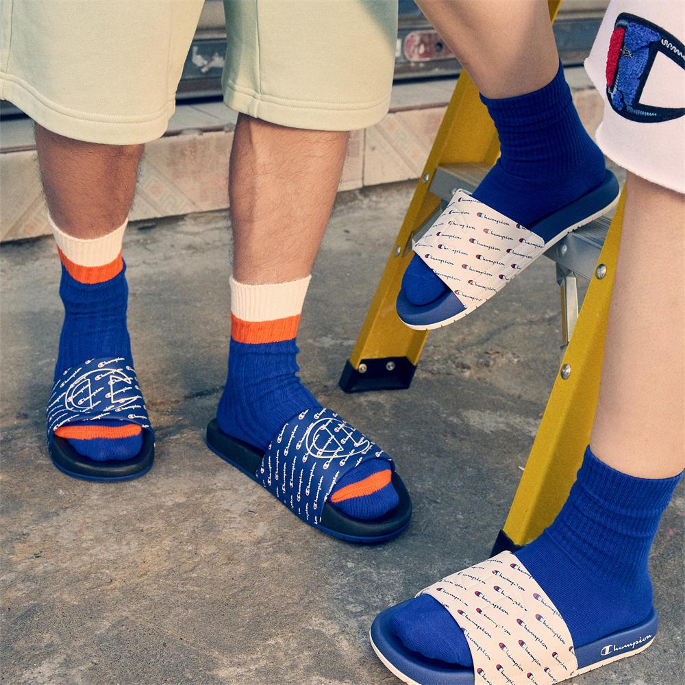 Champion Campus Slide 'Mono Full-Print Logo White Blue' 圖 5