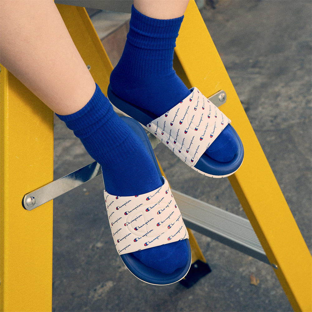 Champion Campus Slide 'Mono Full-Print Logo White Blue' 圖 6