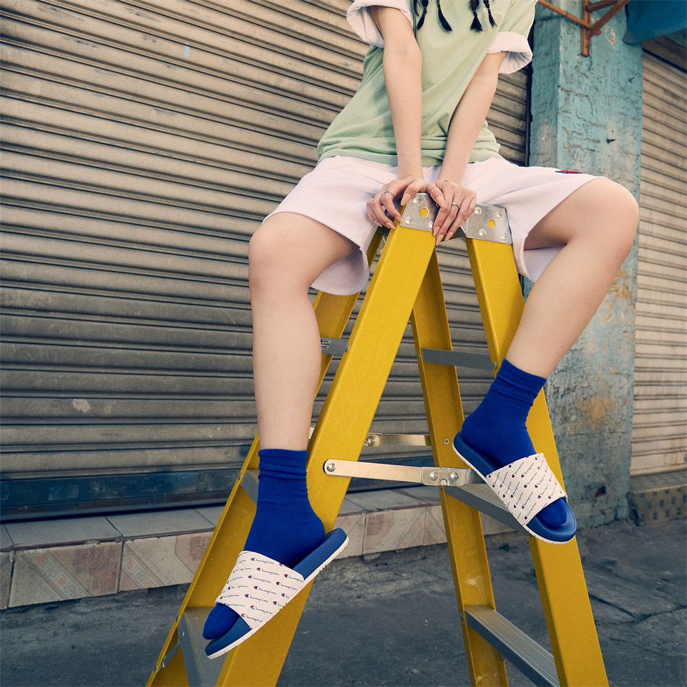 Champion Campus Slide 'Mono Full-Print Logo White Blue' 圖 7