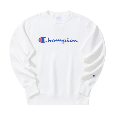 Champion Classic Script Logo Fleece Crewneck White Sweatshirt Unisex Japan Edition C3-Q007-2