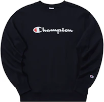 Champion Classic Script Logo Fleece Pullover Crewneck Sweatshirt Black Unisex C3-Q007-3 Champion Classic Script Logo Fleece Pullover Crewneck Sweatshirt Black Unisex C3-Q007-3