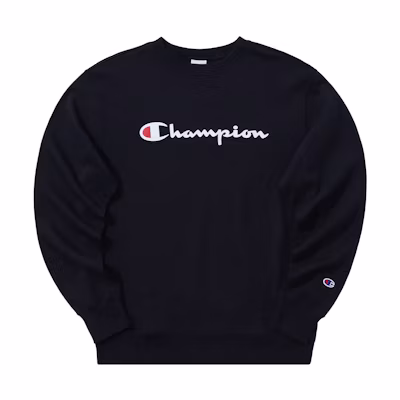 Champion Classic Script Logo Fleece Pullover Crewneck Sweatshirt Black Unisex C3-Q007-3