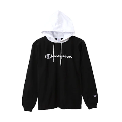 Champion Color-Block Drawstring Hoodie Japan Edition Black/White () C3-P408-090