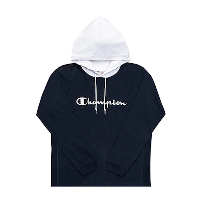 Champion Color-Block Script Logo Sweatshirt Navy Unisex Japanese Edition C3-P408-C370