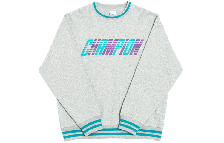 Champion Colorblock Letter Logo Printed Striped Sweatshirt Japan Unisex Light Gray C3-R001-C070