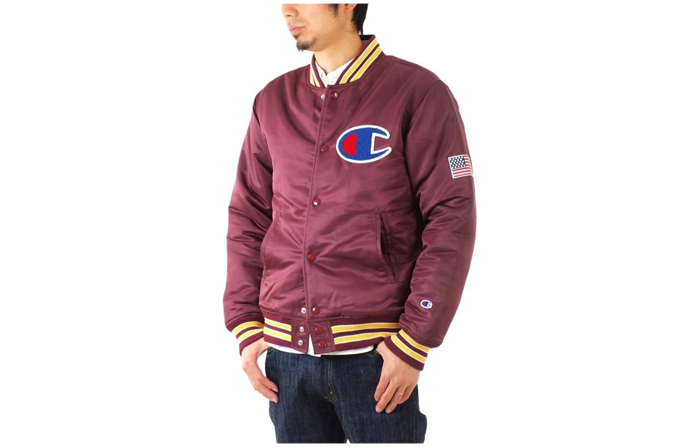 Champion Colorblock Striped Logo Varsity Baseball Jacket Long Sleeve C3-J616