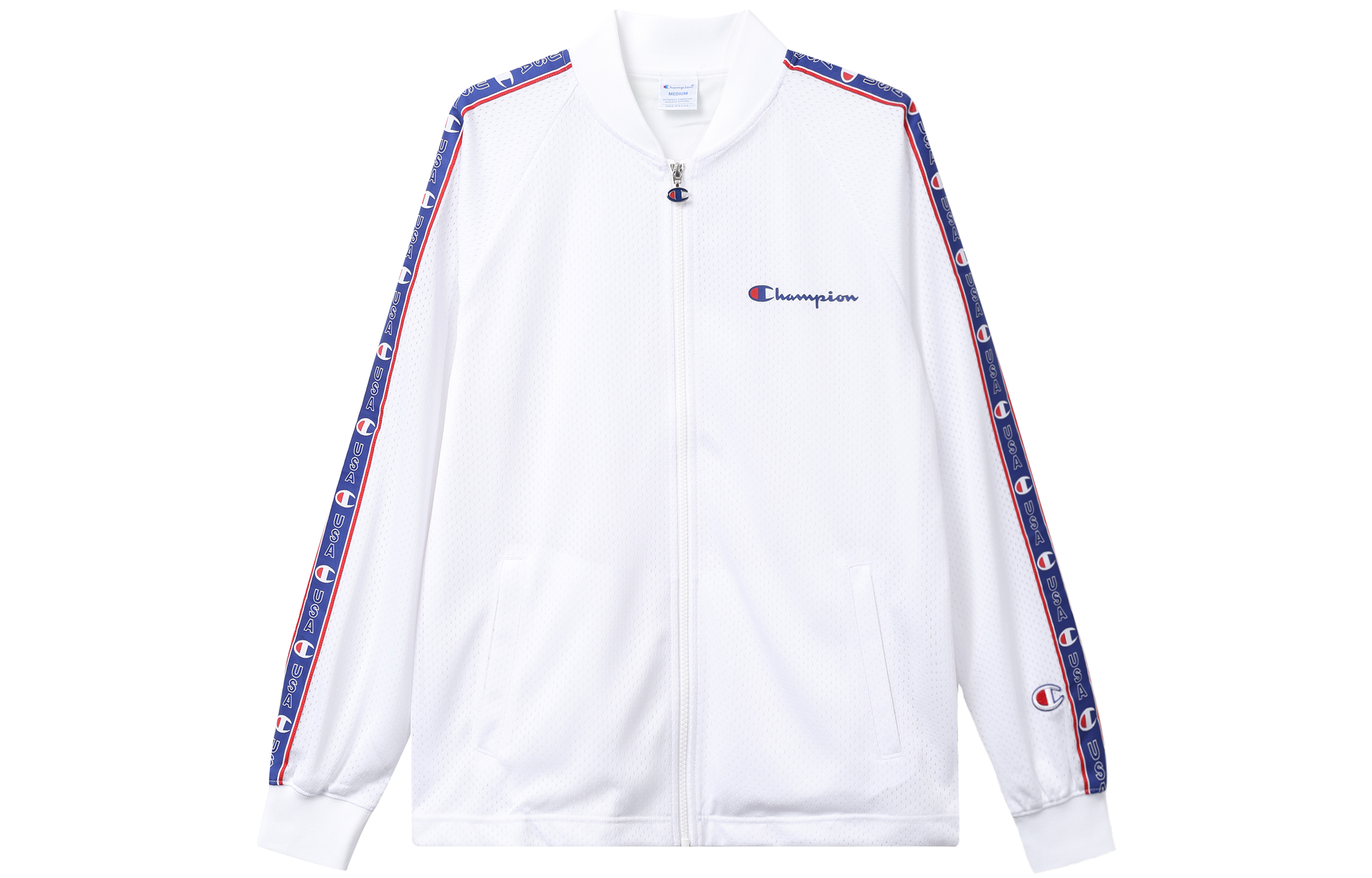 Champion Dry-Fit Logo Tape Jacket White Japan Edition Unisex Sportswear. C3-P603-WHITE
