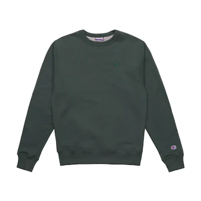Champion Dual Logo Embroidered Fleece Pullover Crewneck Sweatshirt Green Unisex S0888-407D55-014
