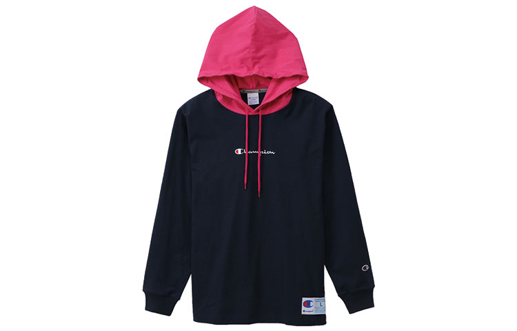 Champion Embroidered Logo Long Sleeve Sweatshirt Navy Unisex Couple Style Japan Edition C3-M414-D-C384