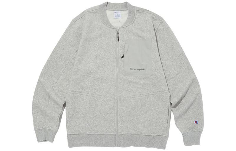 Champion Embroidered Logo Plain Baseball Jacket Grey CKJA3F009G2