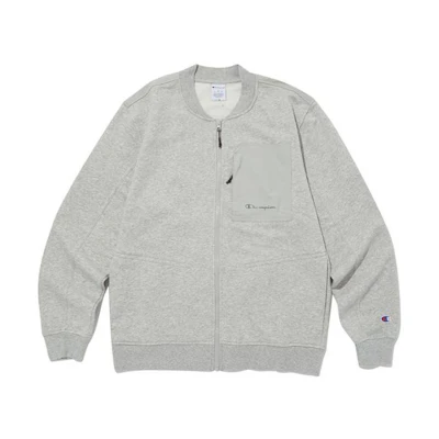 Champion Embroidered Logo Plain Baseball Jacket Grey CKJA3F009G2