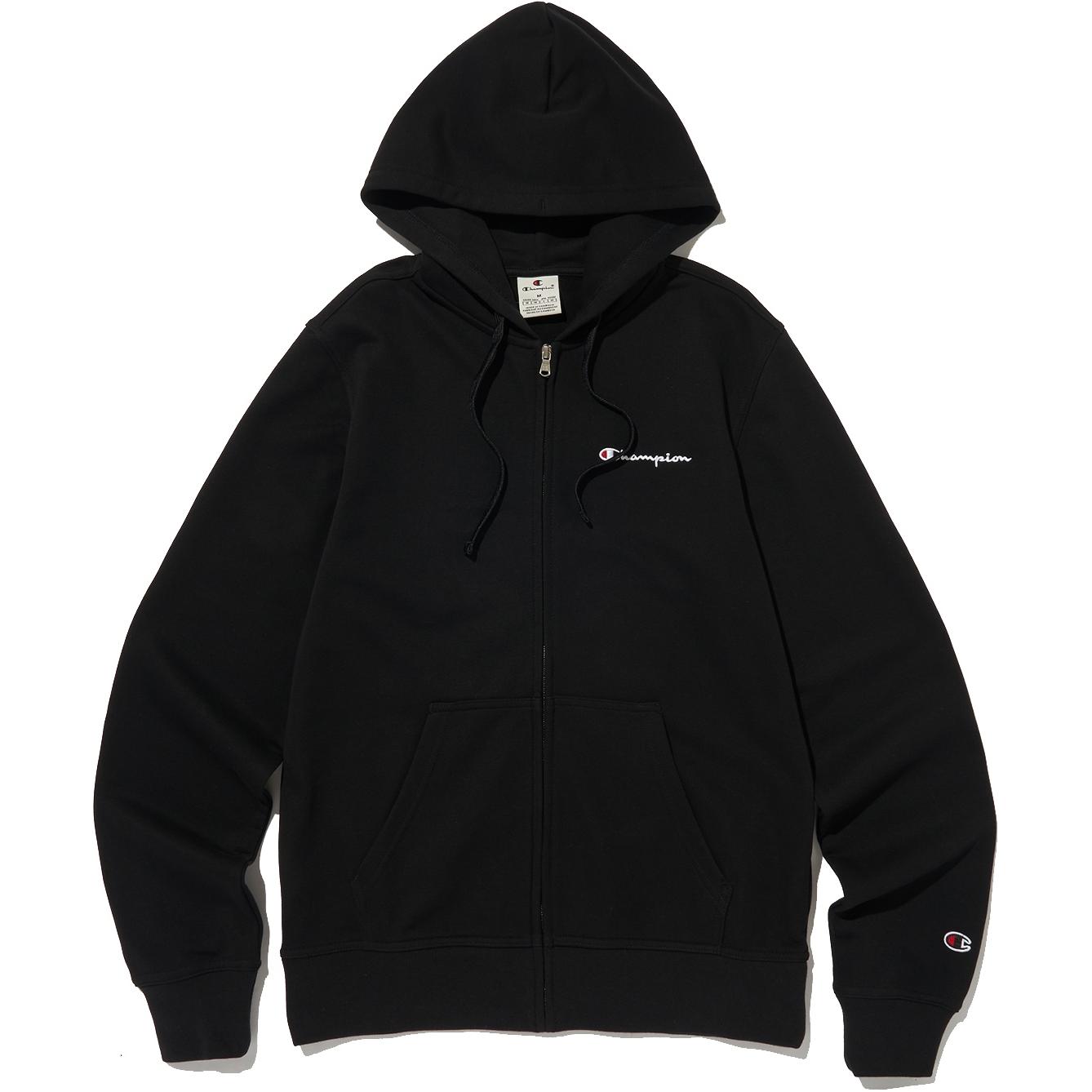 Champion Embroidered Logo Zip-Up Slim Hoodie Unisex Black CKTS5ES74BK