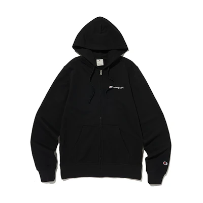 Champion Embroidered Logo Zip-Up Slim Hoodie Unisex Black CKTS5ES74BK