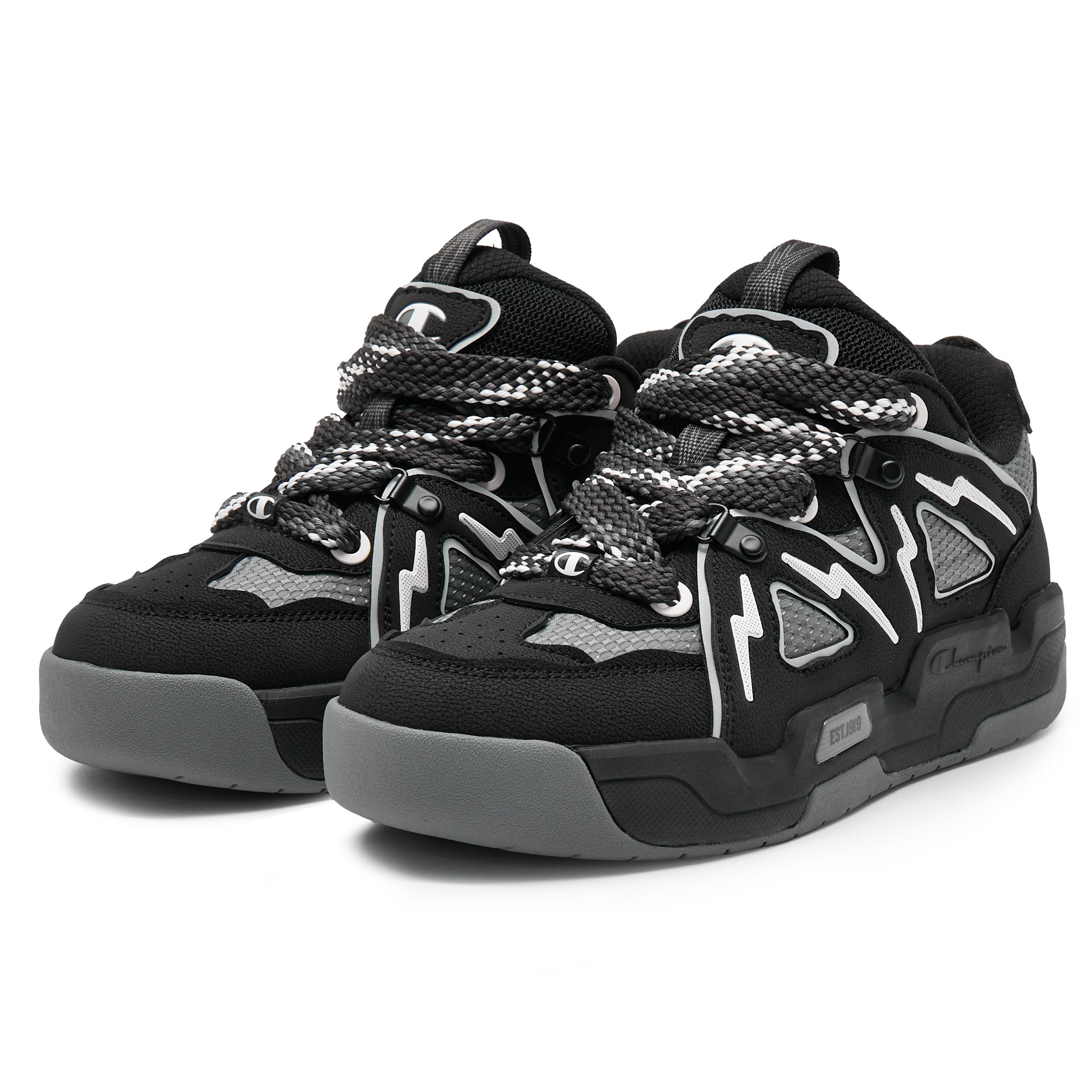 Lookbook Champion Essentials Mix Skate V1 ''Patchwork Dicke Sohle Low Top Schwarz'' U4AFCTM14U1