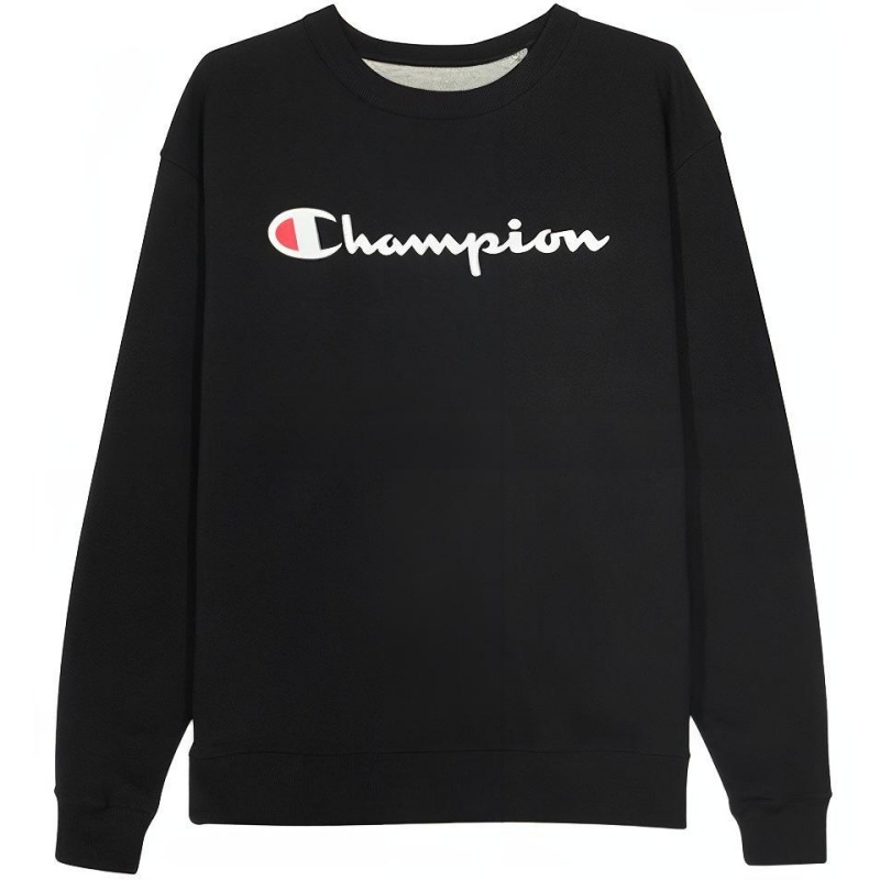Champion Fleece-Lined Black Crewneck Sweatshirt Unisex Letter Print Sports Style GF88H-Y06794-BKC
