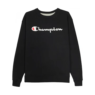 Champion Fleece-Lined Black Crewneck Sweatshirt Unisex Letter Print Sports Style GF88H-Y06794-BKC