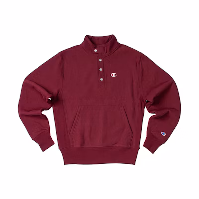 Champion Fleece-Lined Mid-High Collar Snap Sweatshirt Unisex Deep Red Winter Edition UM-SSW12-M403