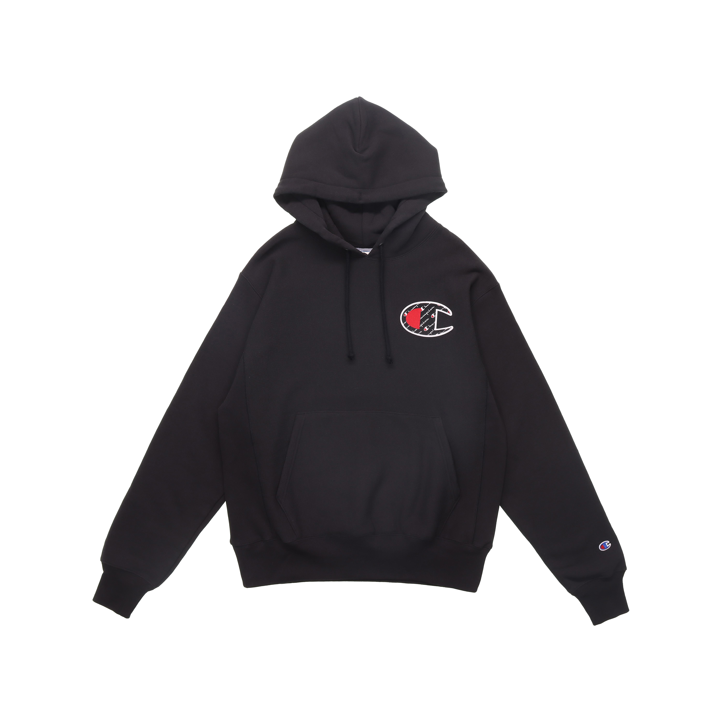 Champion Fleece Hoodie Black - Embroidered C Logo Unisex Pullover Sweatshirt GF68Y07472BKC