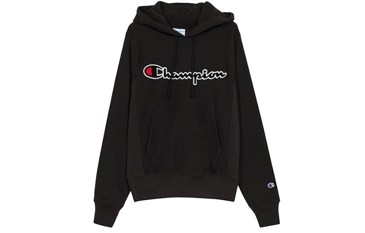 Champion Flocked Script Hoodie Black - Unisex Couples Design (US Edition) GF68-Y07470-BKC