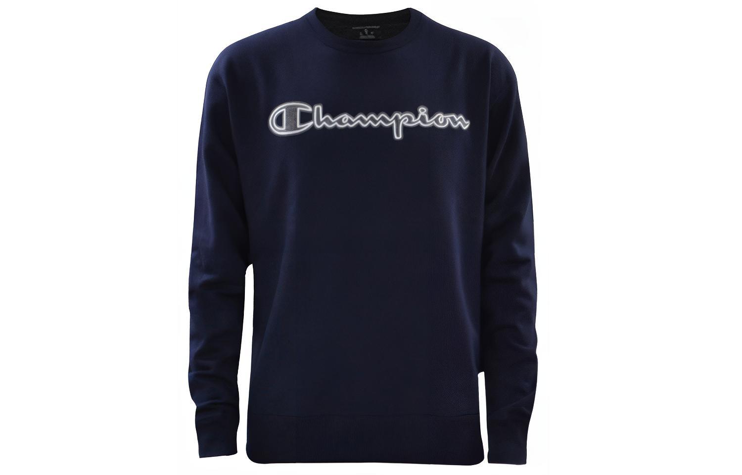 Champion FW21 Letter Print Fleece Pullover Sweatshirt Navy Unisex GF88H-Y07974-NYC