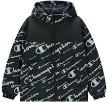 Champion FW22 All-Over Script Logo Hoodie Puffer Jacket Unisex Relaxed Fit. UU-WDJ05 Champion FW22 All-Over Script Logo Hoodie Puffer Jacket Unisex Relaxed Fit. UU-WDJ05