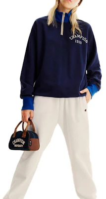 Champion FW22 Golf Colorblock Zip-Up Navy Sweatshirt Unisex Japan Edition C3-WG406 Details for Champion FW22 Golf Colorblock Zip-Up Navy Sweatshirt Unisex Japan Edition C3-WG406