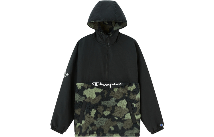 Champion FW22 Script Logo Color Block Hoodie Jacket Green Patchwork Unisex UM-WOT05