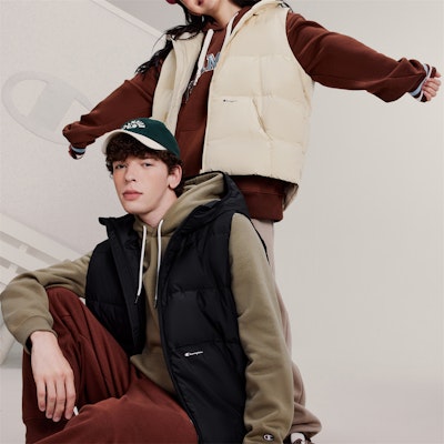 Champion FW23 Life Series Logo Print Hooded Sleeveless Down Vest Unisex UM-YDJ01 Details for Champion FW23 Life Series Logo Print Hooded Sleeveless Down Vest Unisex UM-YDJ01