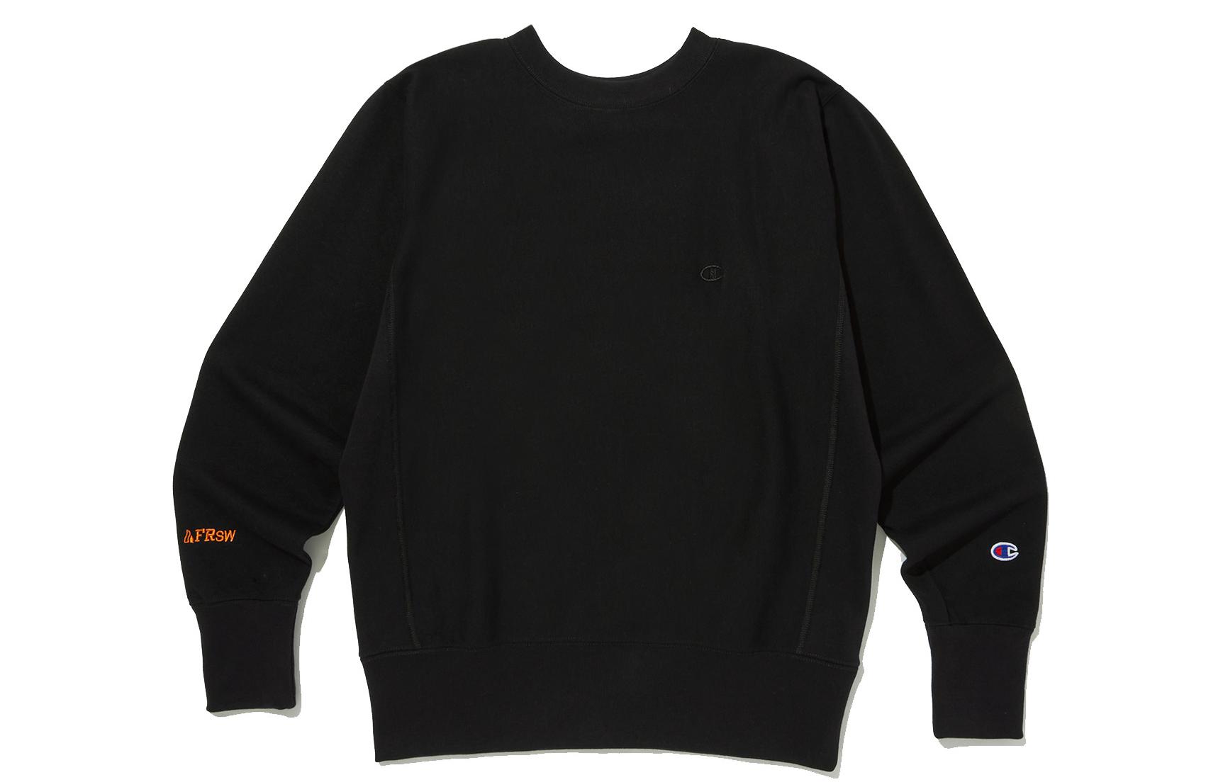 Champion FW23 Black Crewneck Sweatshirt Unisex with Solid Color Embroidered Patch CKTS3F440BK