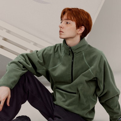 Champion FW23 Jaket Fleece Half-Zip Hitam Unisex Edisi Jepang Casual C3-Y022 3