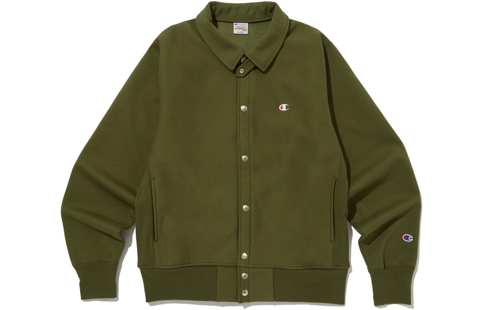 Champion FW23 Embroidered Button-Up Khaki Jacket Unisex Long Sleeve CKTS3F841K2