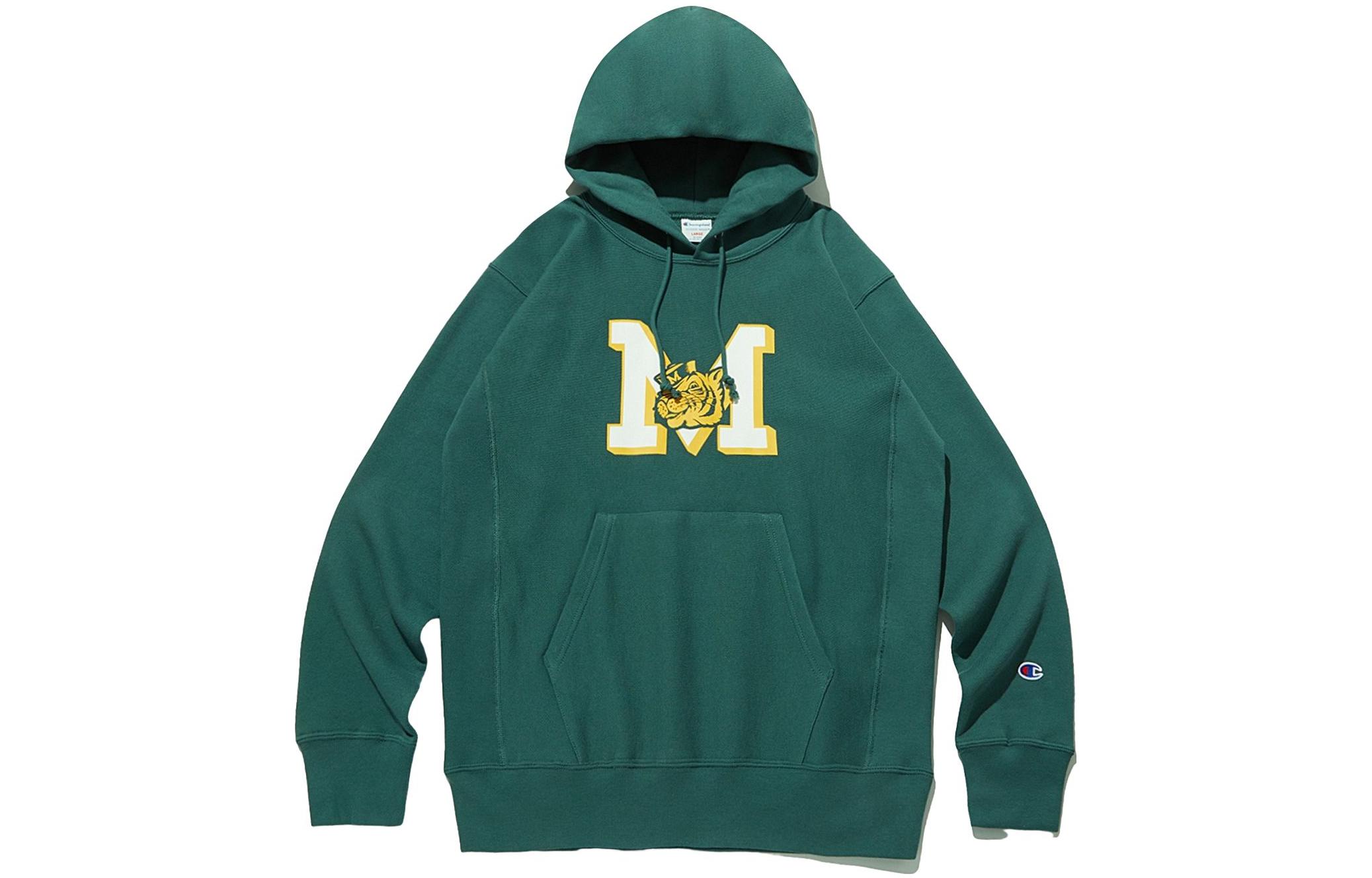 Champion FW23 Green Letter Print Pullover Hoodie Unisex Long Sleeve CKTS3F503E2