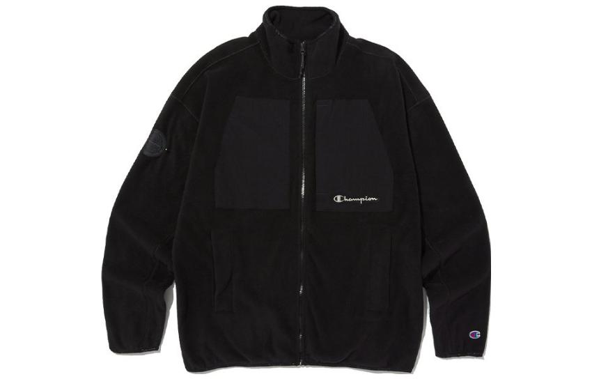 Champion FW23 Logo Printed Zip-Up Patchwork Jacket Black - Fashion CKJA3F403BK