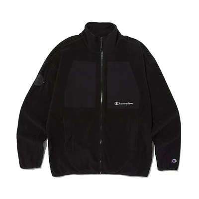 Champion FW23 Logo Printed Zip-Up Patchwork Jacket Black - Fashion CKJA3F403BK