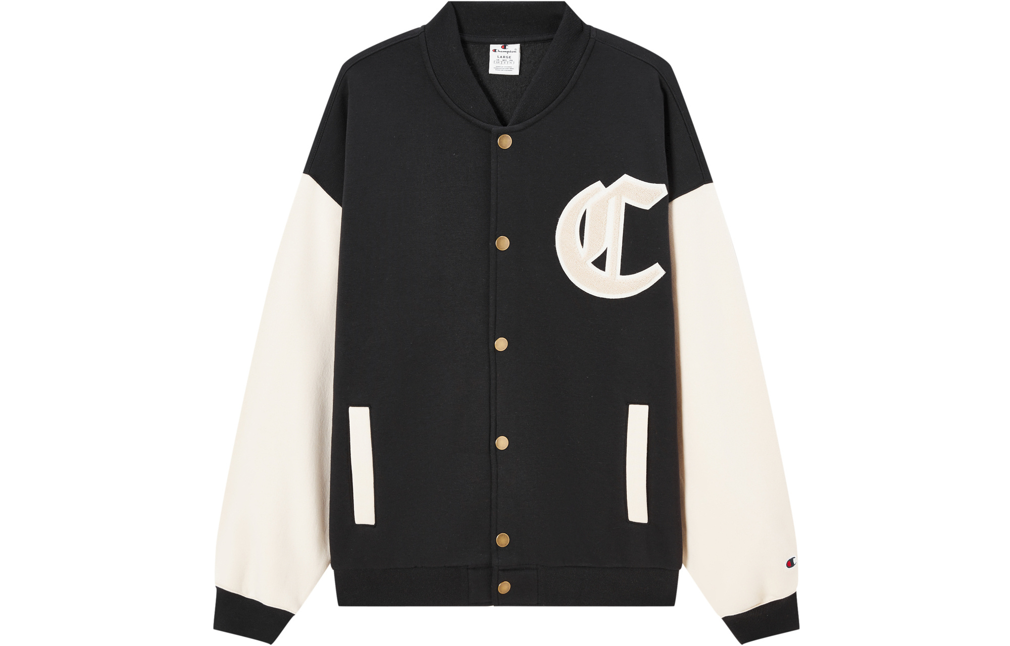 Champion FW23 Rochester Black Colorblock Baseball Jacket - Unisex Varsity Style EM-YOT05