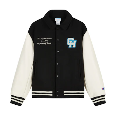 Champion FW23 Unisex Colorblock Letter Patchwork Baseball Puffer Jacket. UM-YDJ05